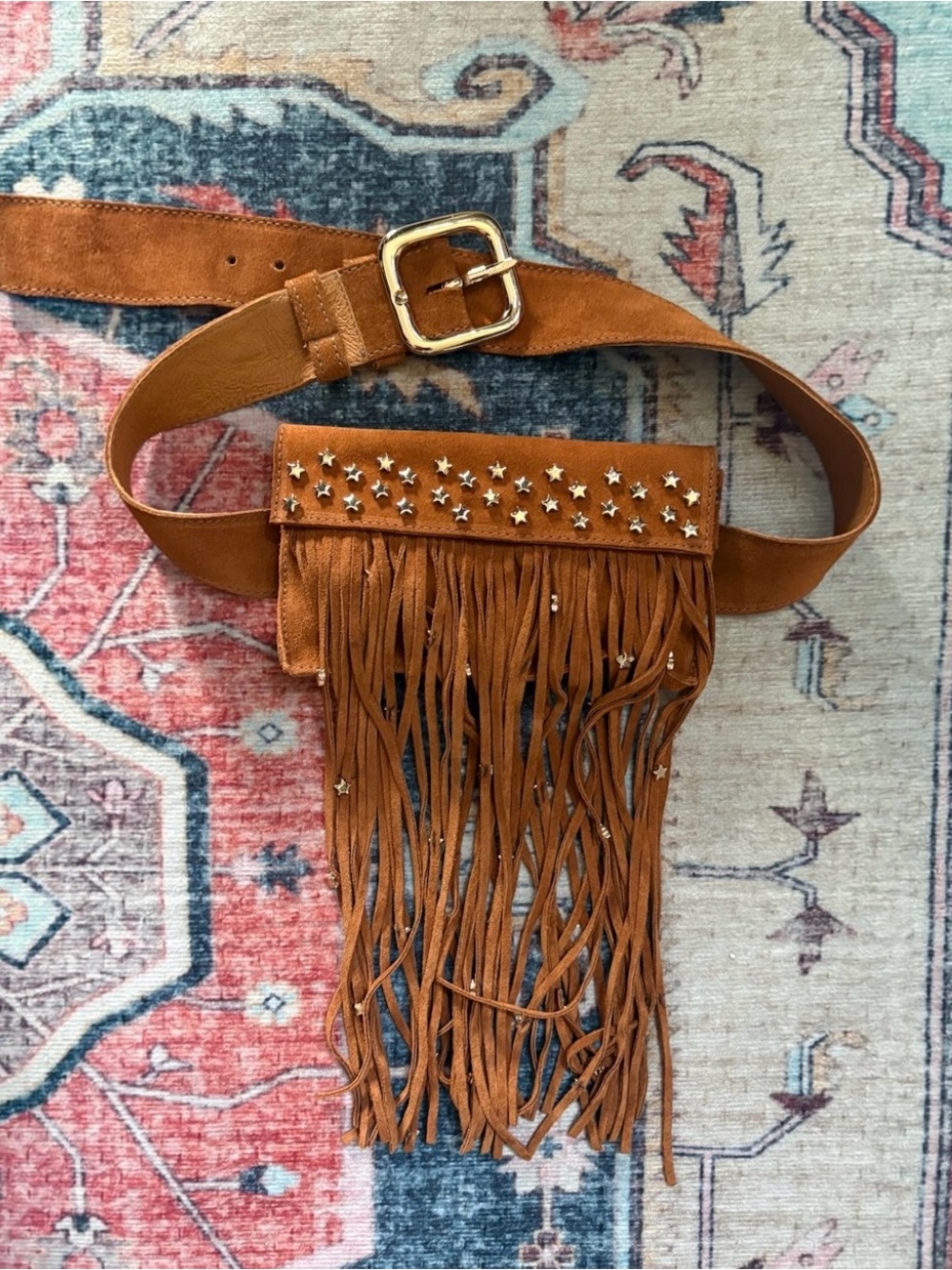 Minnetonka x Tuleste Fringe Falling Star Stud Suede Belt Bag